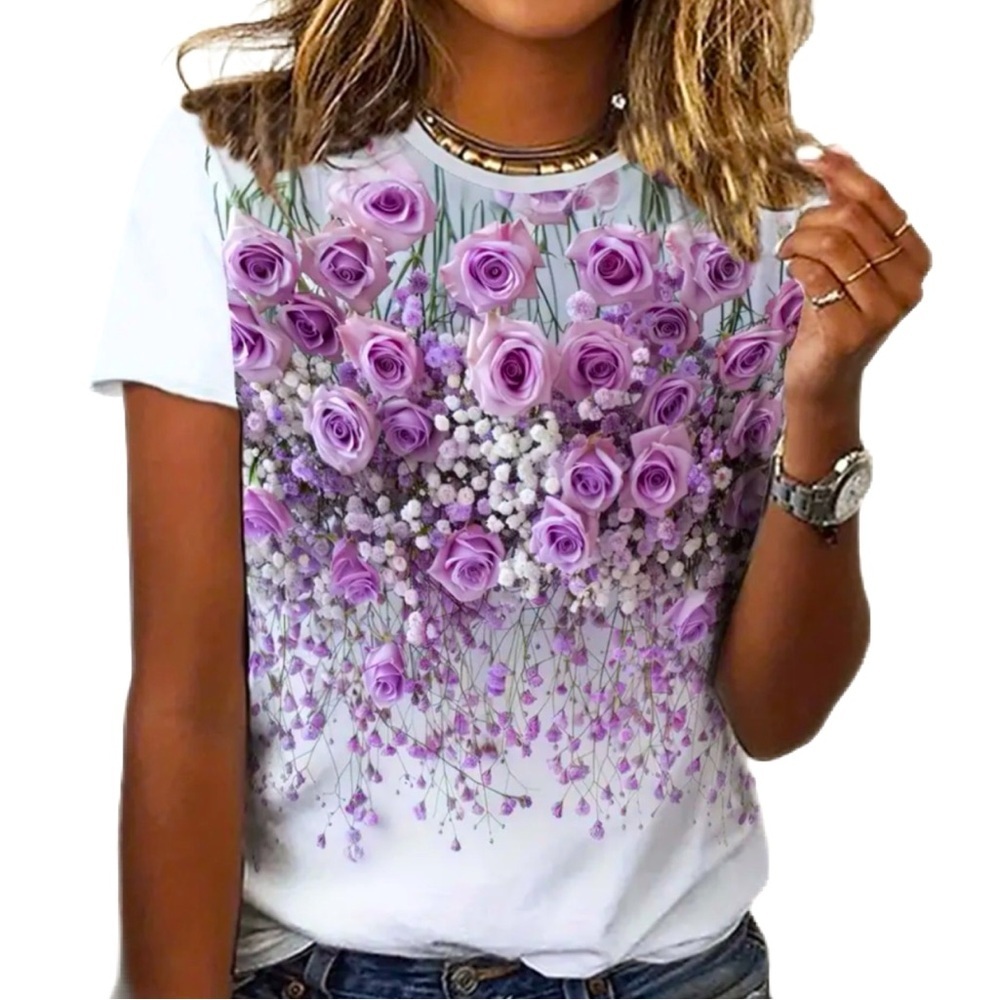 Women’s Floral Purple Short Sleeve Knit Top - Size Xl - Nwot